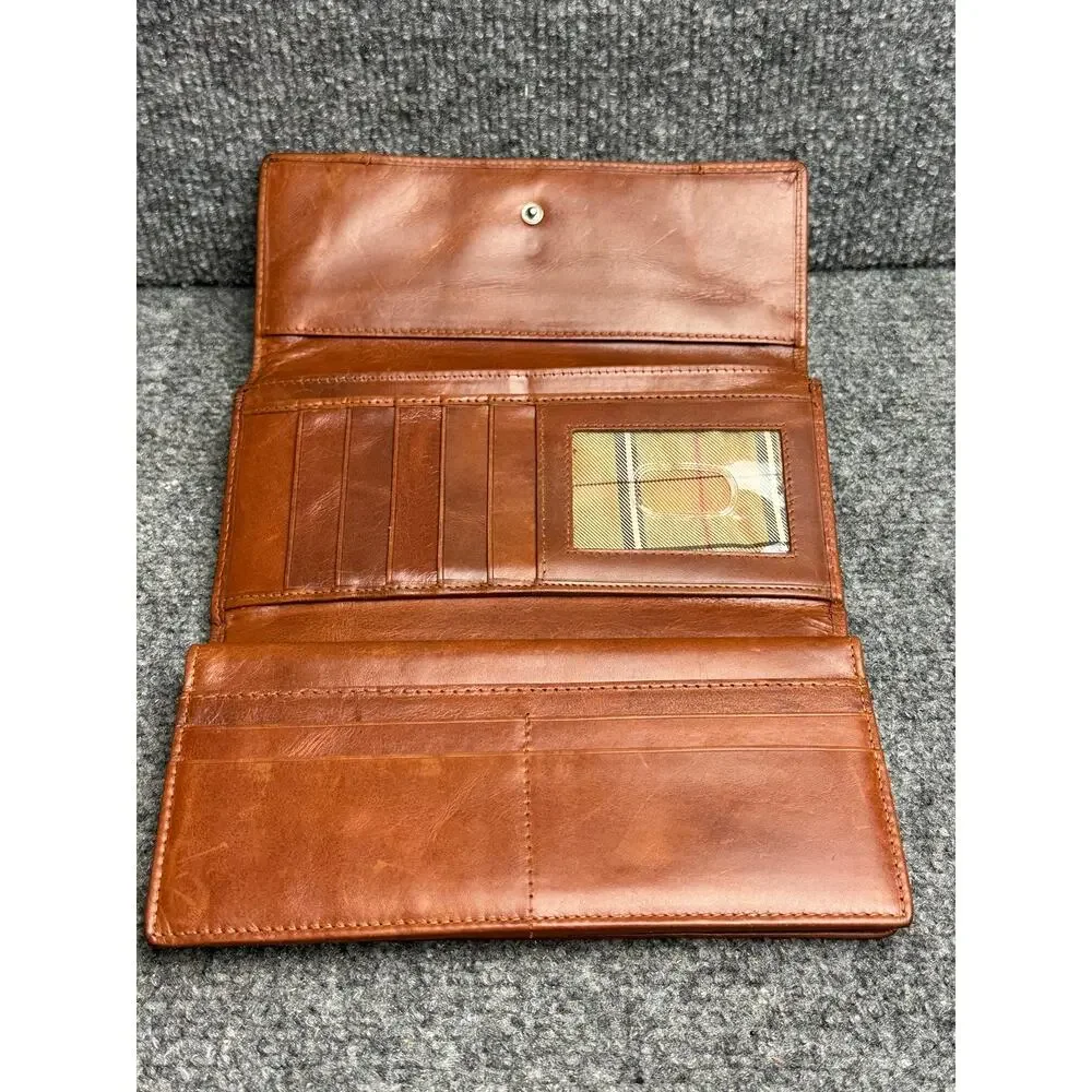 Mancini RFID Casablanca leather trifold wallet cognac brown horse logo clutch